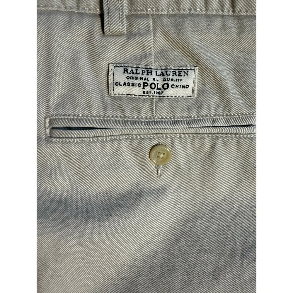 Polo Ralph‎ Lauren Men's Khaki Chino Shorts Size 34 Cotton Flat Front 9